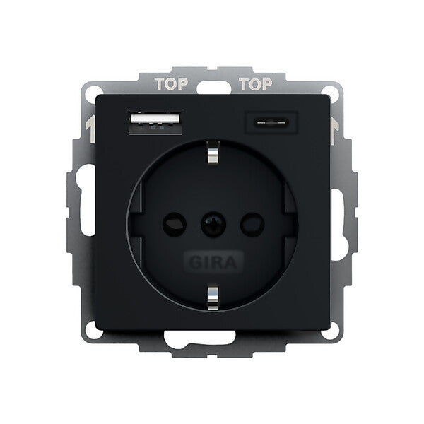 Gira Steckdose+USB Schwarz 2459005